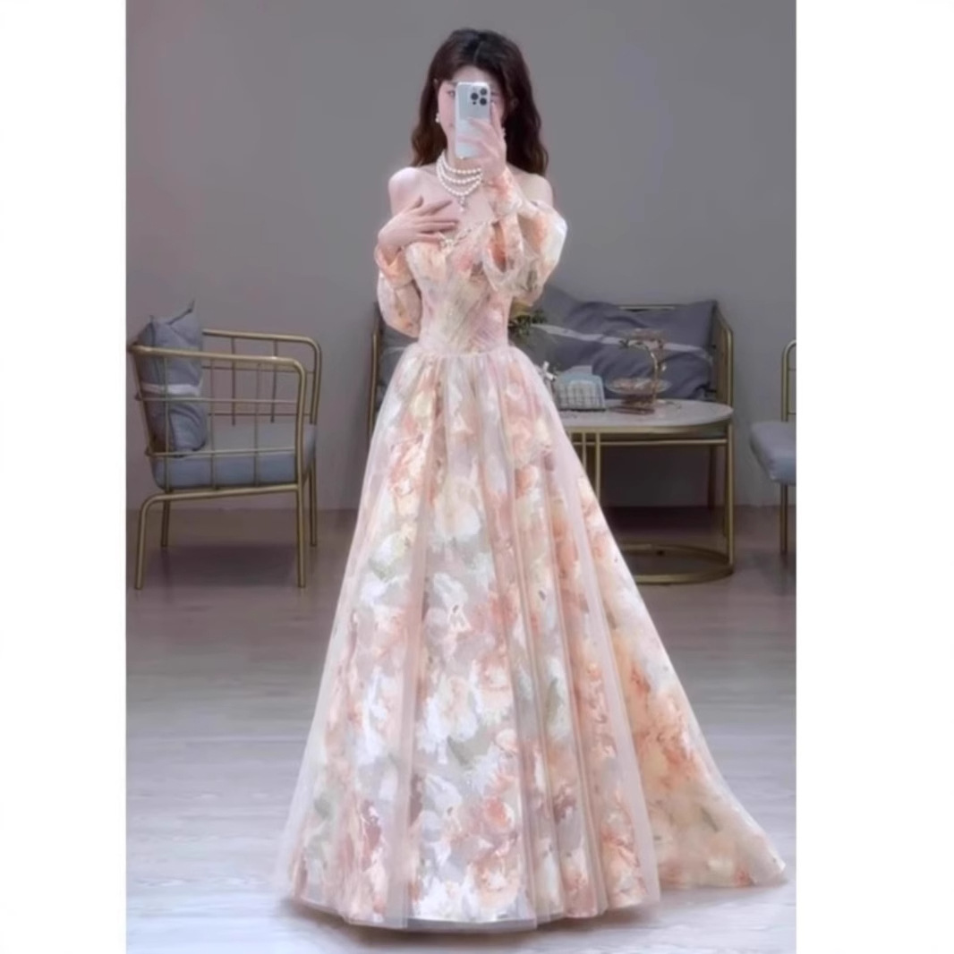 Strapless Toast Dress 2026 New Style High-End Pink Bridal Engagement Evening Gown for Women Coming-Of-Age Ceremony Runaway Princess Dress