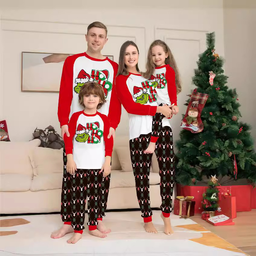 Christmas Little strange letters Christmas family dress printed homewear pajamas set_voghion.com