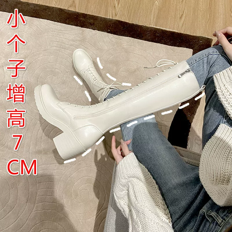 Белые длинные сапоги, женские рыцарские сапоги на шнуровке на высоком каблуке, сапоги на высоком каблуке, но до колена, маленькие детские сапоги Красного цвета в Интернете, сапоги среднего размера