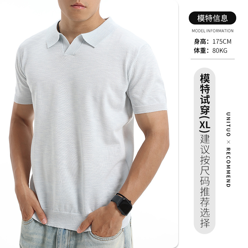 Europa y los Estados Unidos transfronterizos hombres V-collar polo de punto de manga corta verano de negocios casual alta sensación de hombre al por mayor