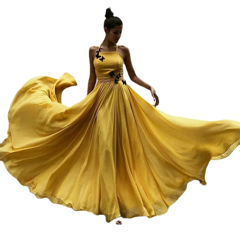 Europa y América del Comercio Exterior Amazon AliExpress deseo estación independiente Nueva correa de gasa backless largo vestido noche elegante image 5