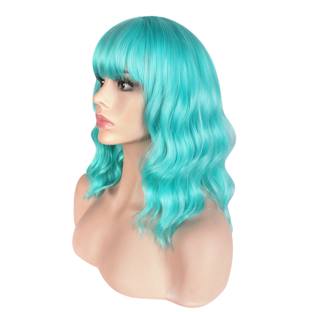 Parrucca sintetica Moda Donna Anatra mandarina Capelli corti Ondulazione dell'acqua Arricciata Frangia dritta_voghion.com