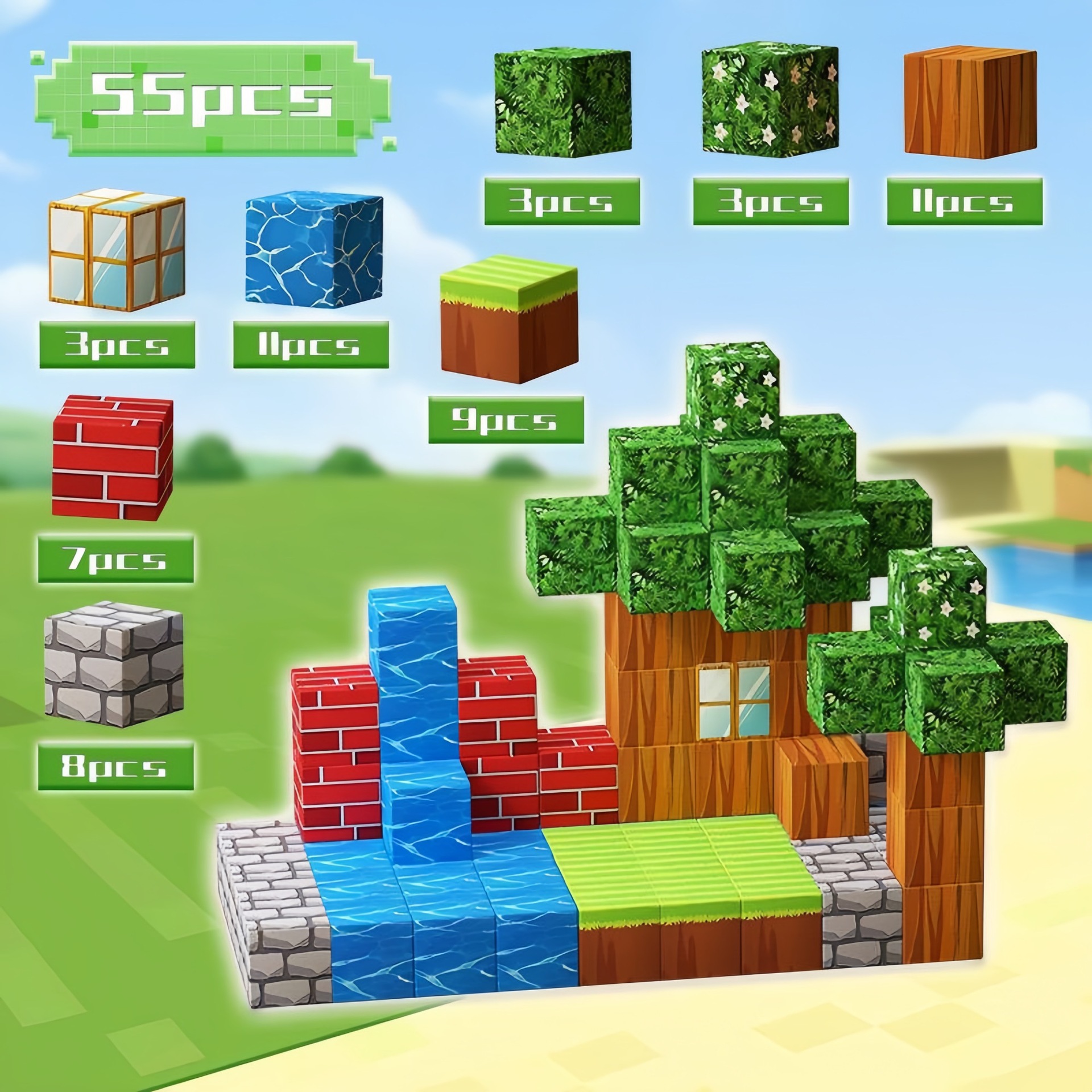 Transfronterizos Amazon My Blocks World Magnetic Block Set Puzzles Magnetic Cuadrados Juguetes Bosque Original