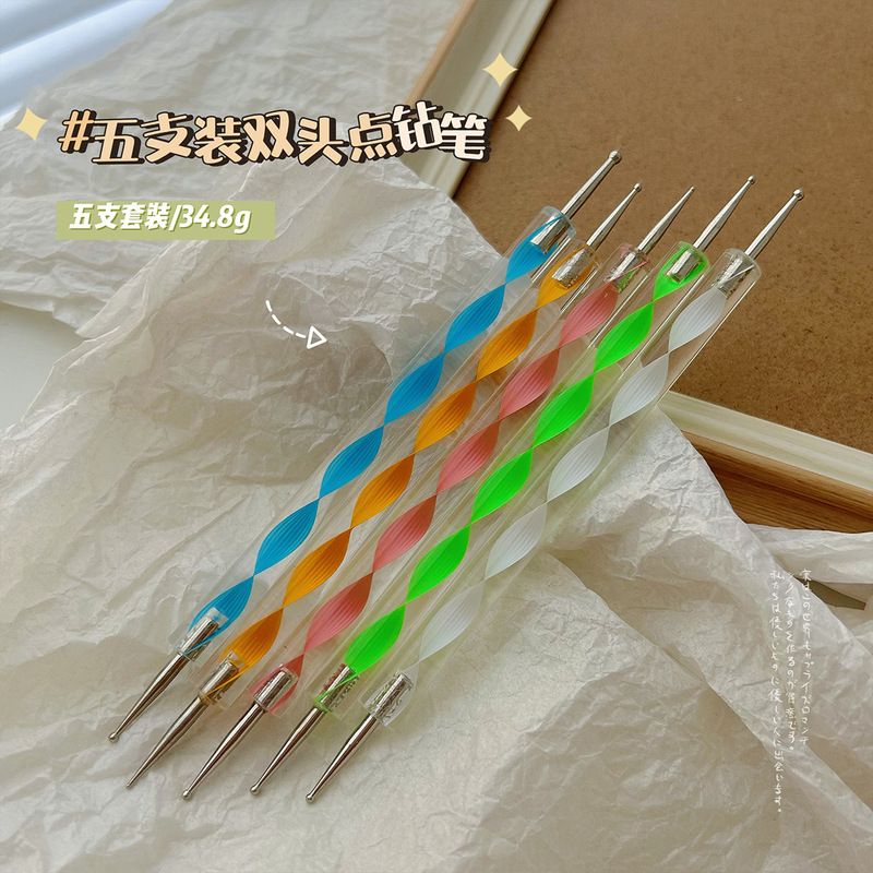 5 Manicure Tools, Double-Ended Threaded Rod, Dot Pen, Hook Pattern Pen, Dot Drill Pen, Wave Dot Painting Pen Set, Manicure Pen