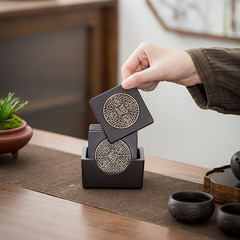 Wooden Tea Cup Mat, Square, Ebony Wood Color, Heat Insulating Coaster, Japanese Style Tea Cup Stand, Tea Set Accessory