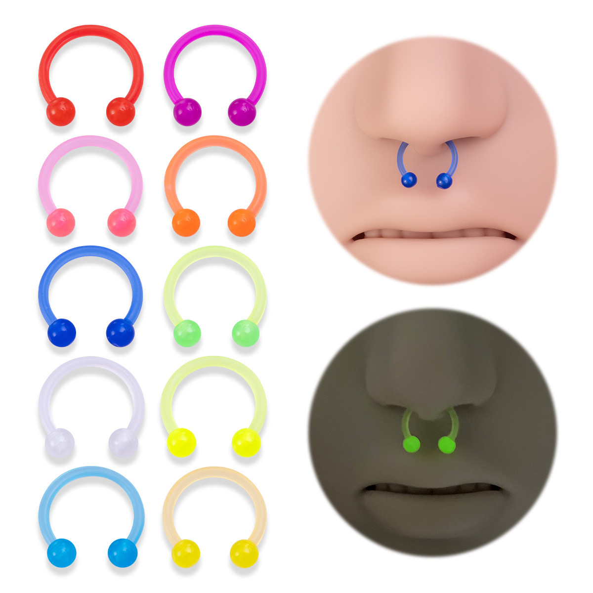 Cross-border body piercing acrylic nose ring luminous soft Rod horseshoe ring spacer ring earrings jewelry wholesale piercing nose stud