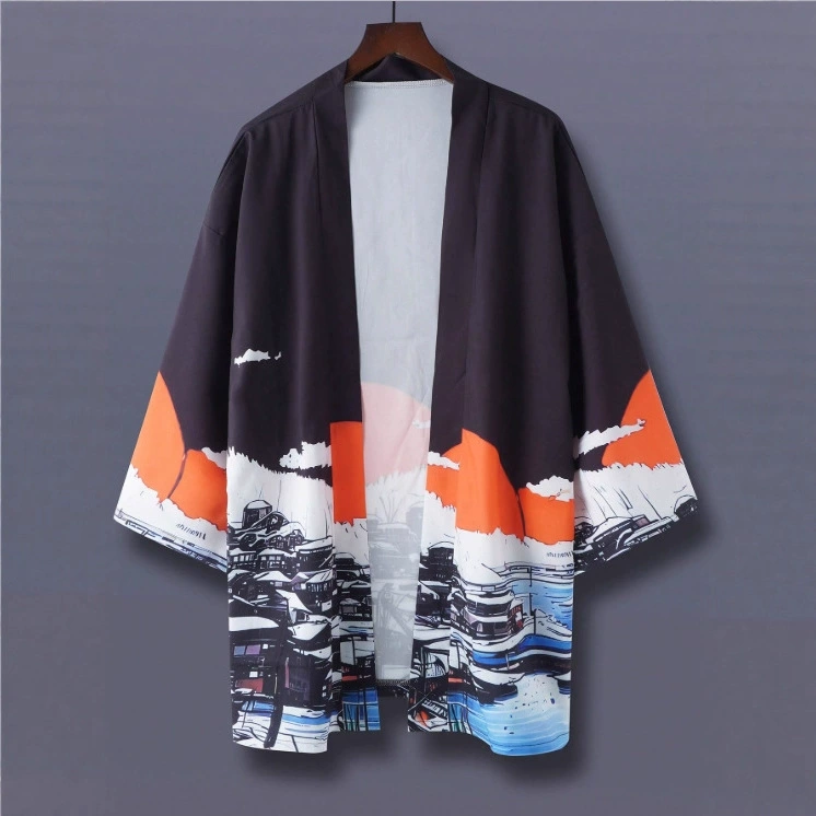 Кимоно хаори, кардиган, тонкое пальто в китайском стиле с пейзажным принтом, европейский и американский стиль, защита от солнца, свободное верхнее тонкое пальто, рубашка