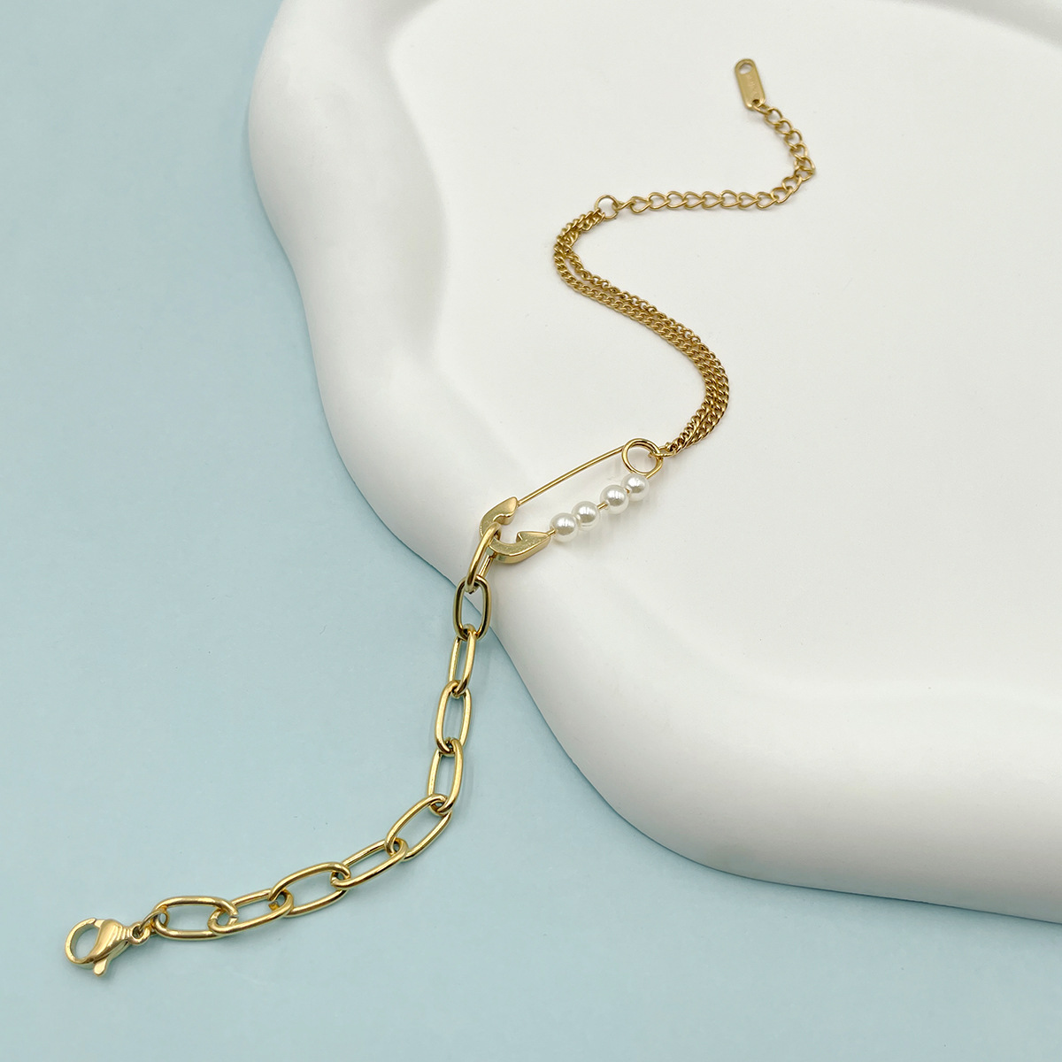 Simple Style Geometric Stainless Steel Plating Artificial Pearls Bracelets