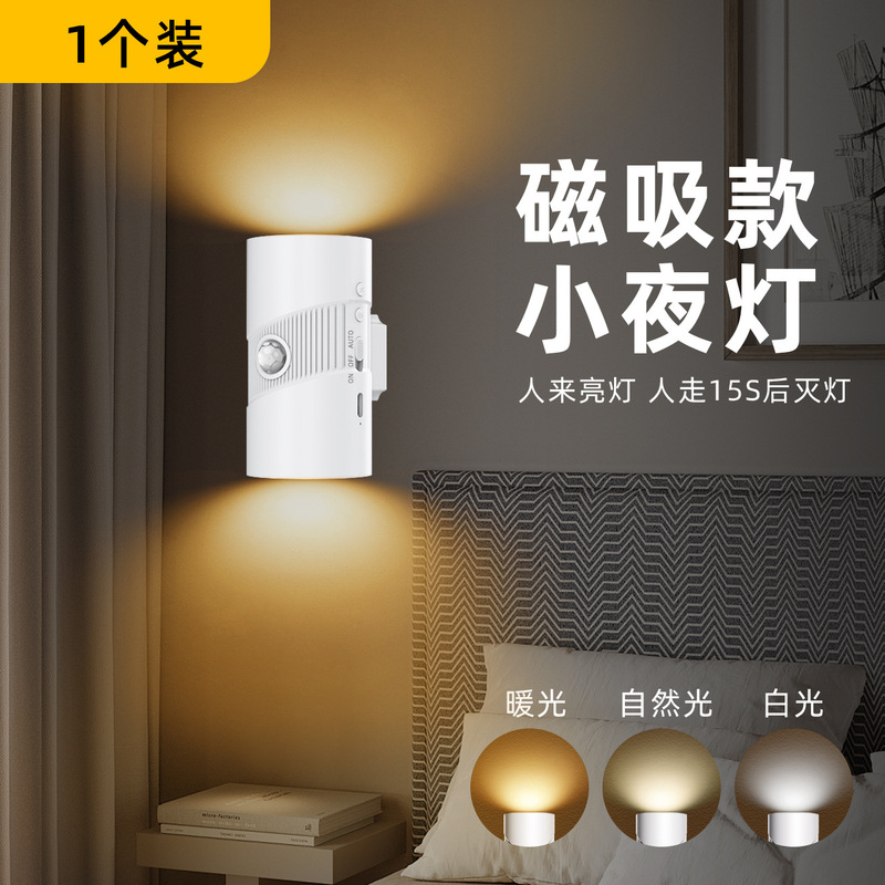 跨境智能人体感应灯充电式磁吸墙壁灯温馨小夜灯过道玄关家居筒灯|undefined