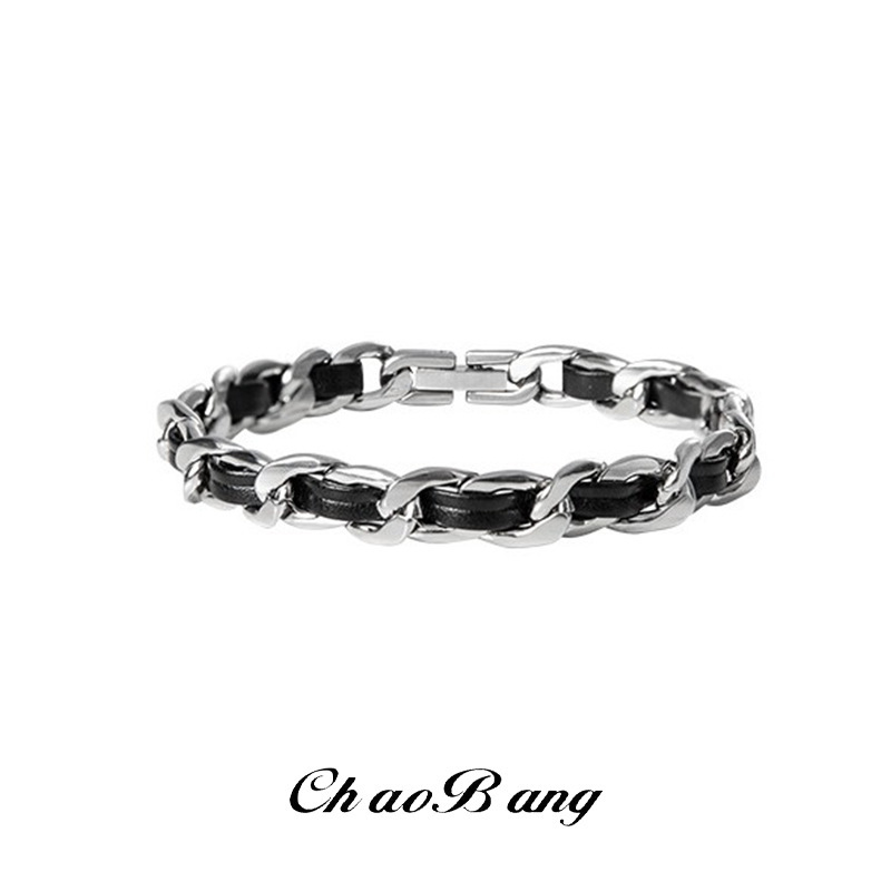 Titanium Steel Leather Bracelet for Men, Personalized Design, High-End Wrist Accessory, Cuban Style Bracelet, High-End Feel for Men Titanium Steel Leather Bracelet for Men, Personalized Design, High-End Wrist Accessory, Cuban Style Bracelet, High-End Feel for Men