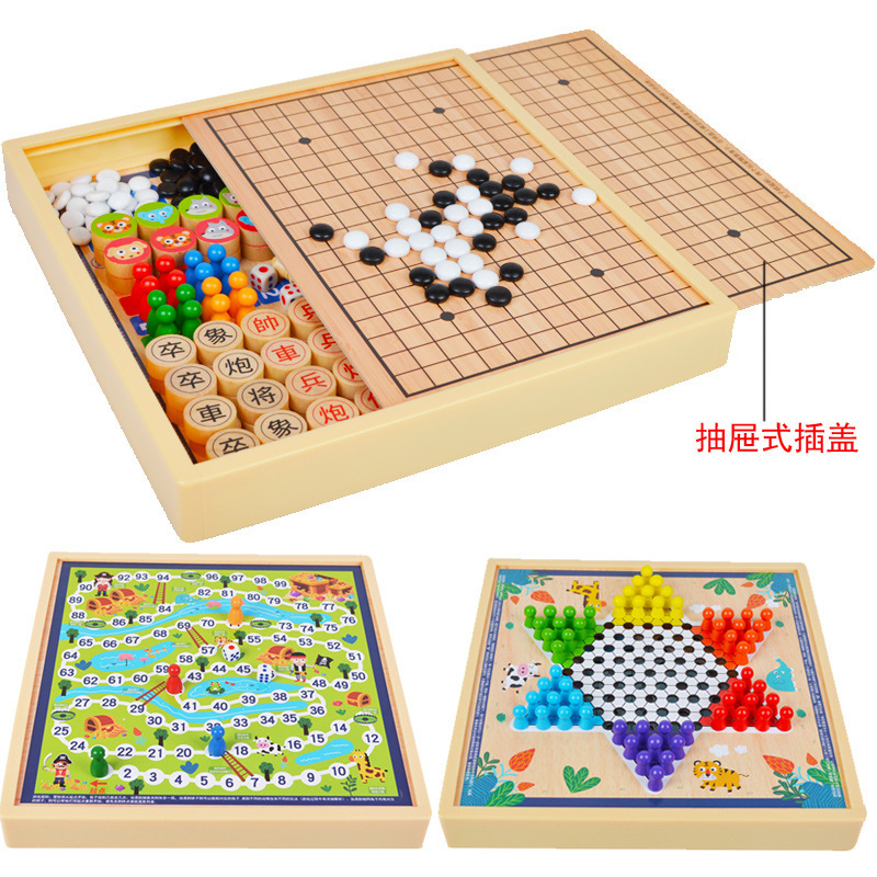 子供用オールインワンチェス盤、チェッカー、フライングチェス、バックギャモンゲーム、チェス、小学生ギフト、ボードゲーム知育玩具|undefined