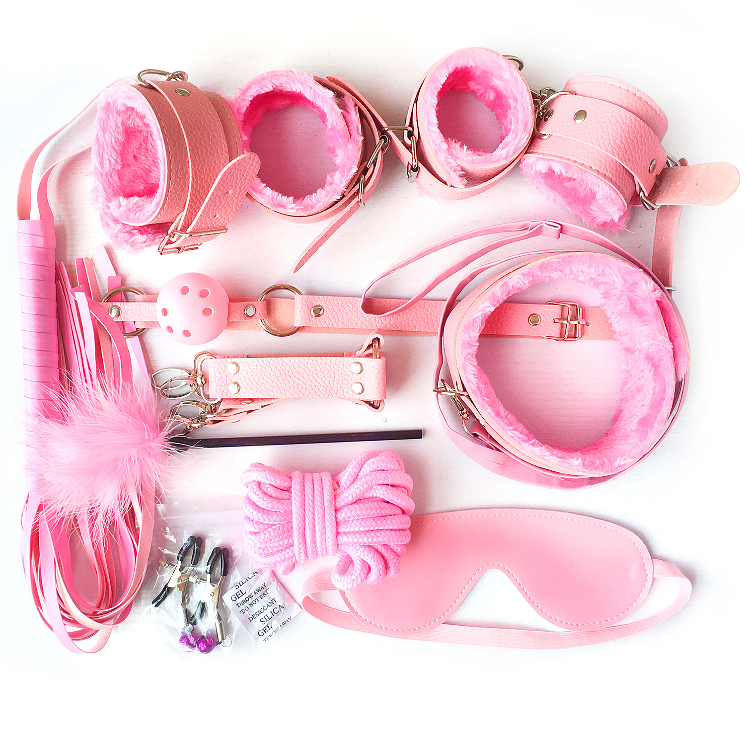 Bdsm Play Set For Adults, 10-piece Leather And Plush Restraints_voghion.com