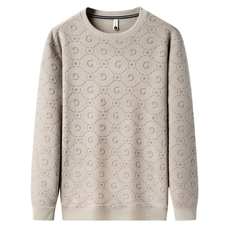 Men's Fleece Hoodie For Autumn And Winter, Simple And Versatile, Loose Round-Neck Thickened T-Shirt For Middle-Aged And_voghion.com