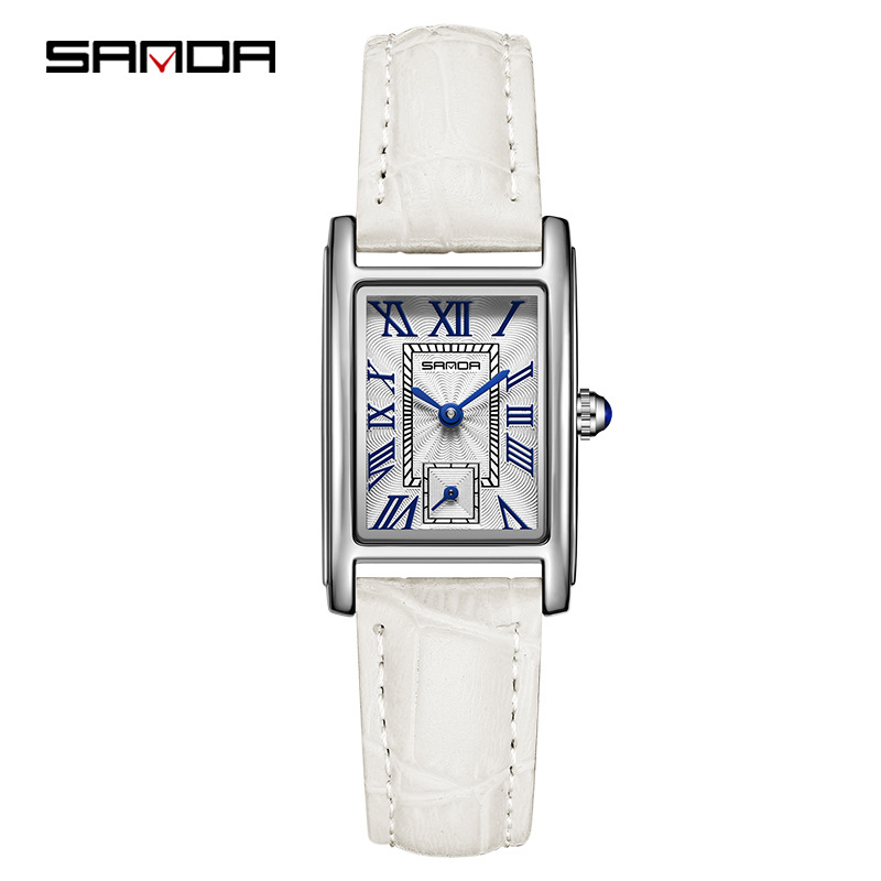 Sanda Brand Hot-Selling Classic Square Watch for Women, Retro Roman Numerals Fashion Business Women's Quartz Watch