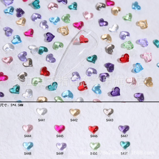 New ice through love diamond nail drill flat mini love heart jewelry heart color Transparent accessories