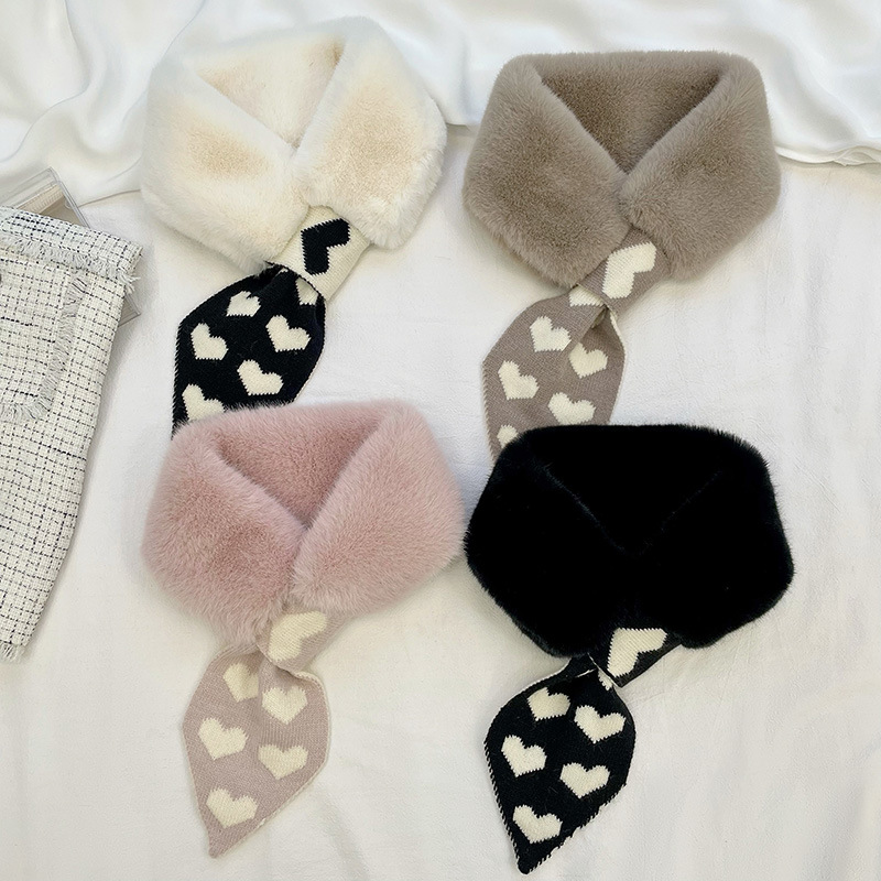 冬季韩版毛绒围巾女保暖可爱少女爱心围脖仿獭兔毛加厚毛毛脖套潮|ru