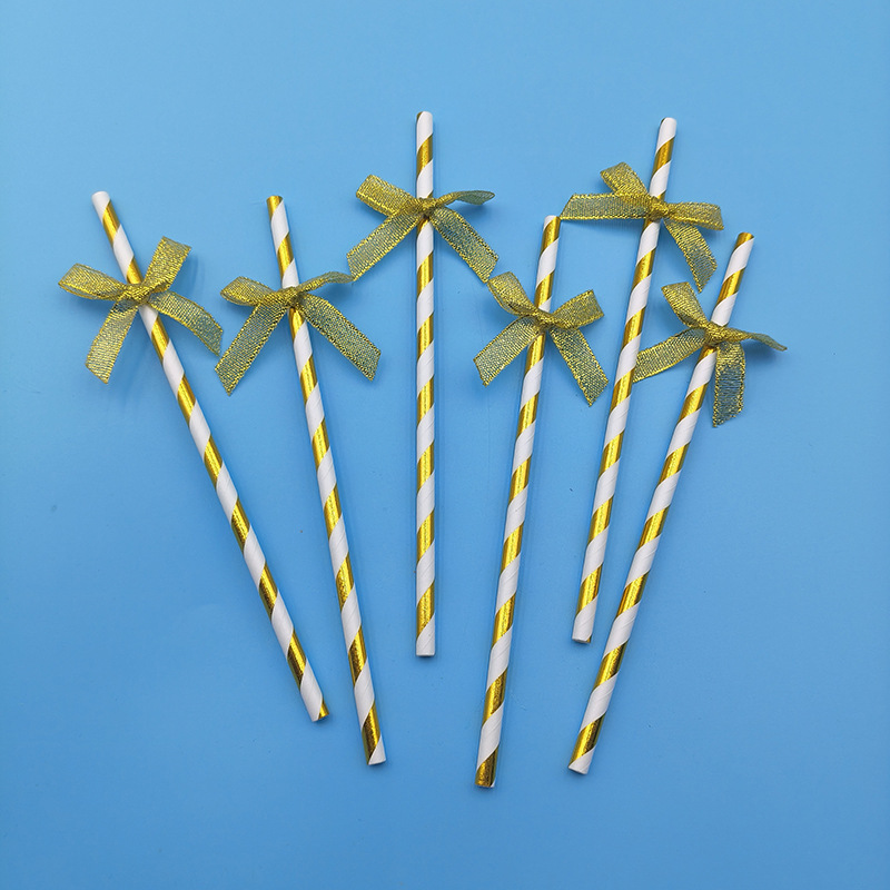 Fiesta transfronteriza de papel straw ribbon string bow desechable postre decoración de cóctel straw horneado inserto