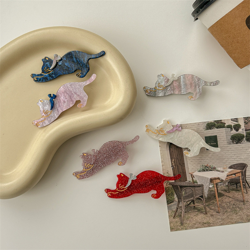 Daily Occasion Cute Sweet Women'S Mouth Cat Acrylic Hair Clip