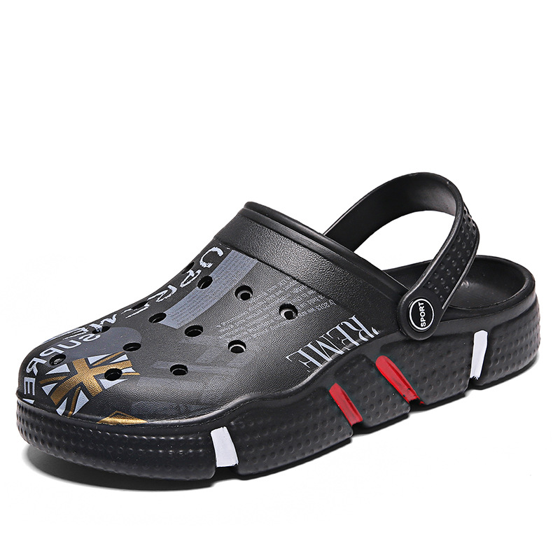 Lochschuhe Sommeroberbekleidung, Anti-Rutsch-Hohle Tarnung Dual-Purpose-Taschenkopf Große Hausschuhe Herren Strandsandalen_voghion.com