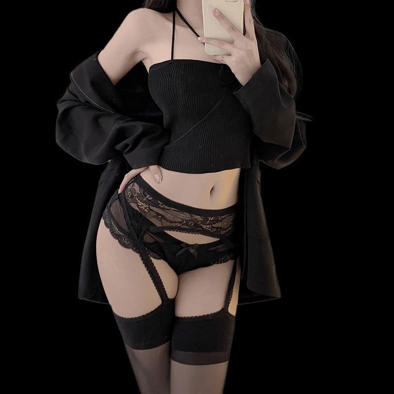 Tianche Sexy One-Piece Suspender Black Stockings Thin Pure Lust Style Lace High Tube Passionate No-Take-Off Over-The-Knee Socks