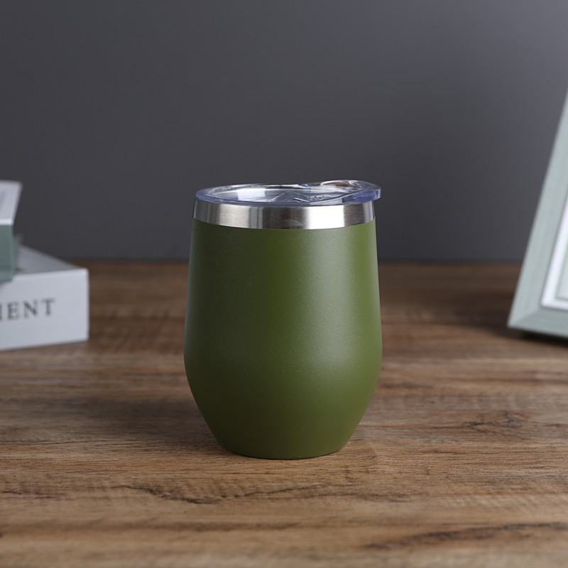 Copa de cáscara de huevo de suministro directo transfronterizo 304 de acero inoxidable de doble capa 12oz de plástico rociado taza de huevo aislado de café tinto copa de vino al por mayor