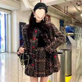 粗花呢杂色小香风套装裙秋冬季新款气质感轻奢外套+半身裙潮