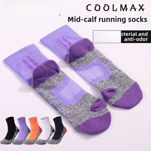 Coolmax sports socks with antibacterial deodorant, thick towel sole marathon cycling socks, quick-drying professional running socks
