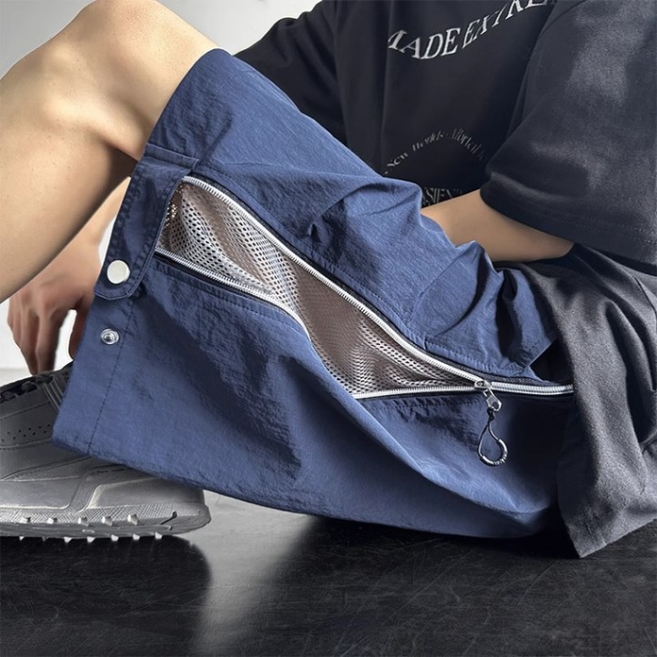 American Style Zipper Charge Shorts Men's Summer Thin Trendy Brand Casual Overalls Loose Waterproof Buckle Pants