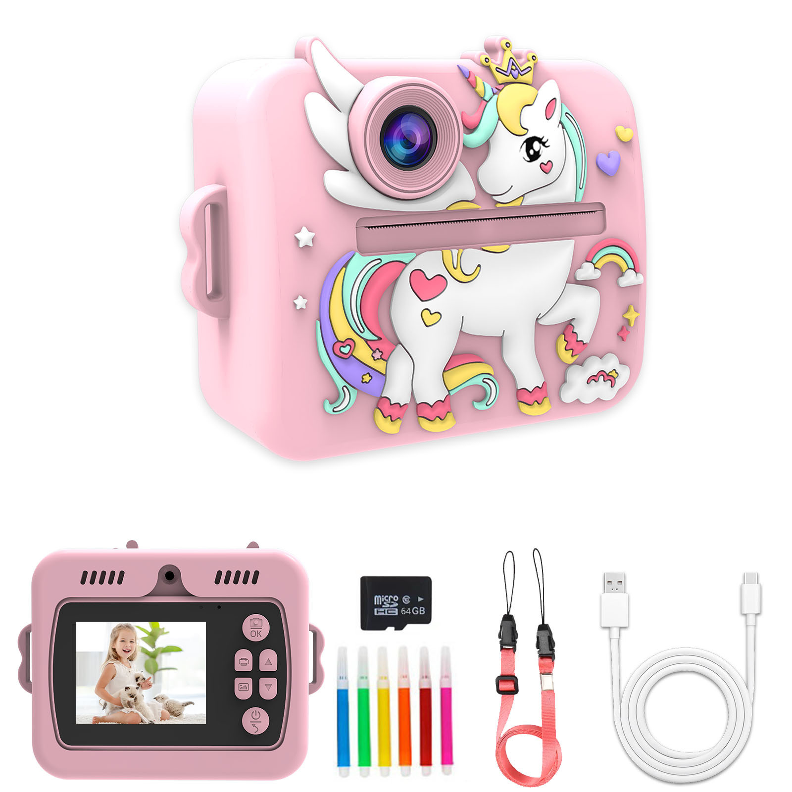 핑크 유니콘 모델 + 64G 메모리 카드 + 정교한 포장