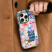 跨境爆款插画花朵手机壳适用iPhone17双层菲林苹果16promax保护套