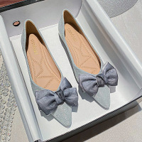 Bow tie pointed single shoe women's 2024 new soft soled fairy ladle shoes shallow mouth large size women's shoes 41-43