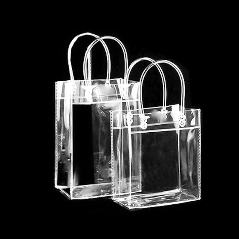 Factory in stock wholesale printed LOGO transparent tote bag pvc tote bag hand gift snap button transparent bag