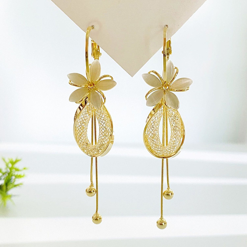 猫眼石花朵流苏耳环一款两戴耳坠抖音爆款耳饰女