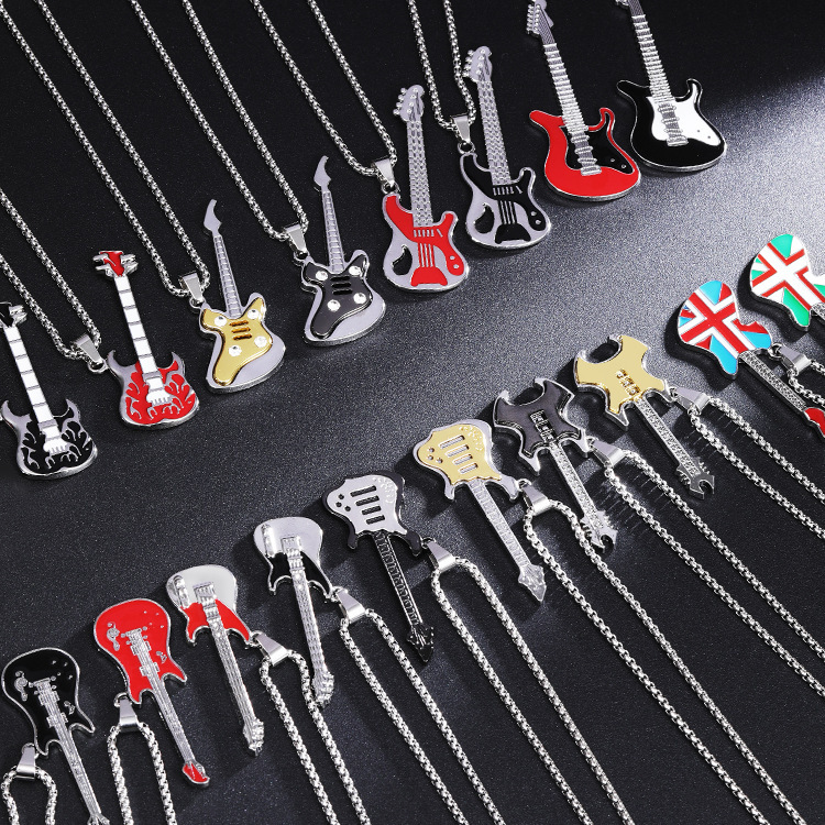 新しいギターペンダントネックレスメンズカラフルなオイル滴下合金楽器ステンレス鋼ペンダント DIY ジュエリーアクセサリー女性|undefined