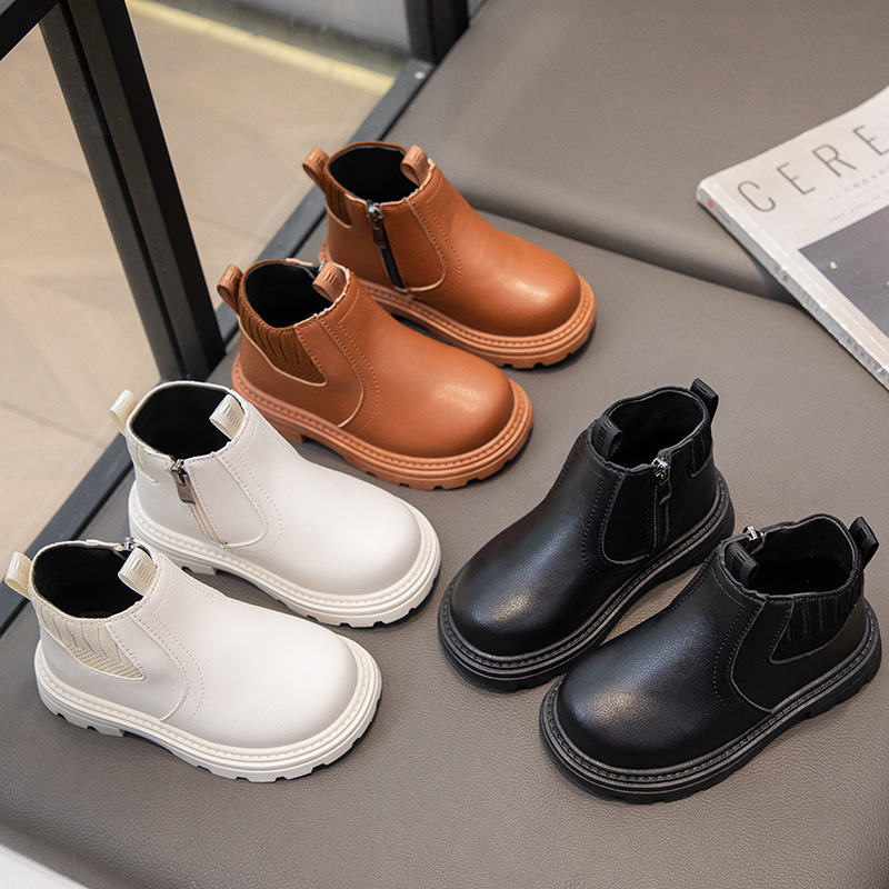 Bottes courtes en cuir pour garçons et filles Martin pour enfants, bottes simples à la mode de style britannique, automne et hiver 2024_voghion.com