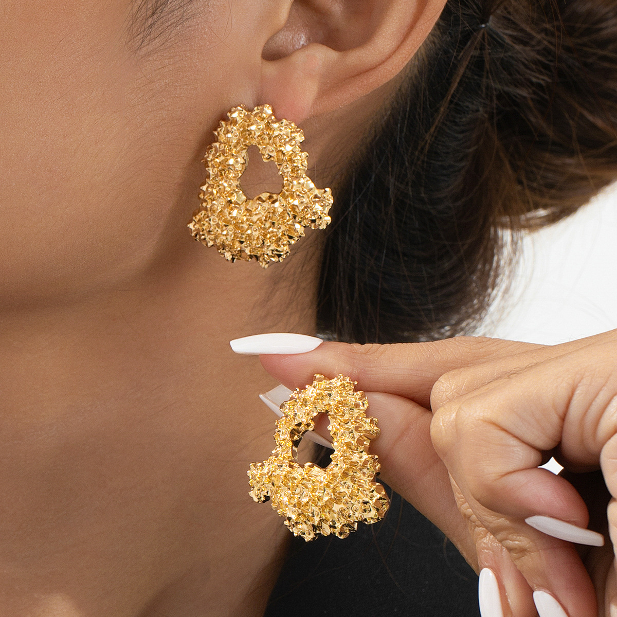 歐美個性誇張金屬麻面不規則幾何earrings耳飾時尚小眾設計感耳釘