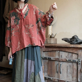 新品2025复古国风上衣女式衬衫T恤文艺高级感小衫1996胭脂