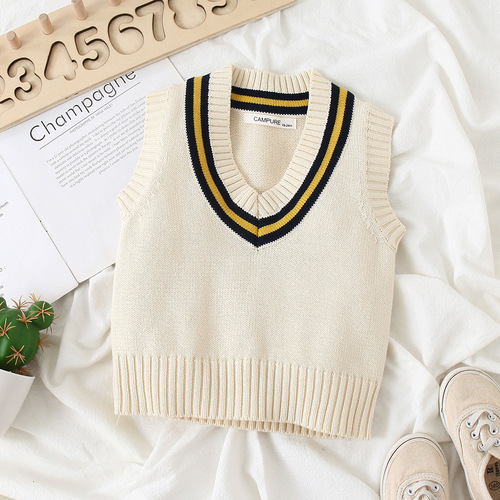 V-neck children's knitted vest top pullover bottoming shirt  new Korean style children's clothing student sweater wholesale