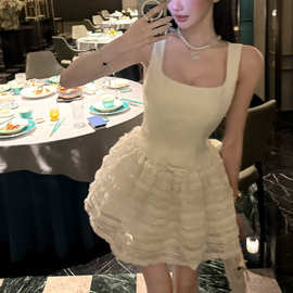 人间富贵花 蓬蓬公主裙女千金连衣裙蛋糕裙生日礼裙高腰短裙子潮
