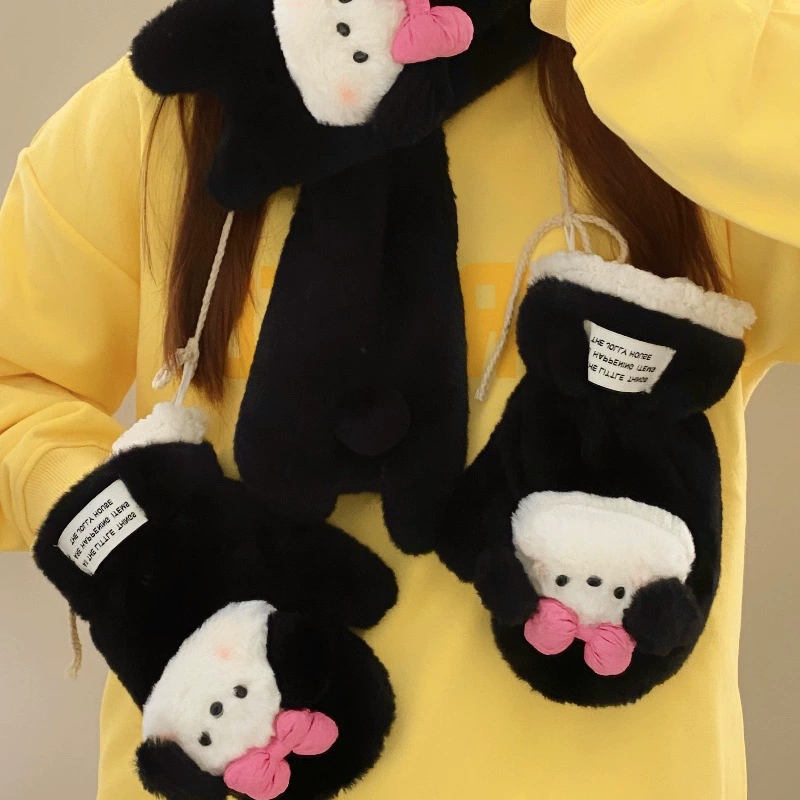 Шарф с бантом, перчатки, зимний универсальный теплый бархатный комплект, 2 предмета, повышенная плотность