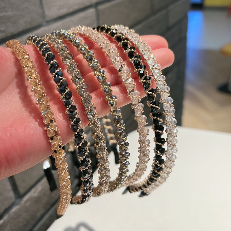 2025年水晶发箍女轻奢高级感珠链手工细款头箍气质简约合金发饰