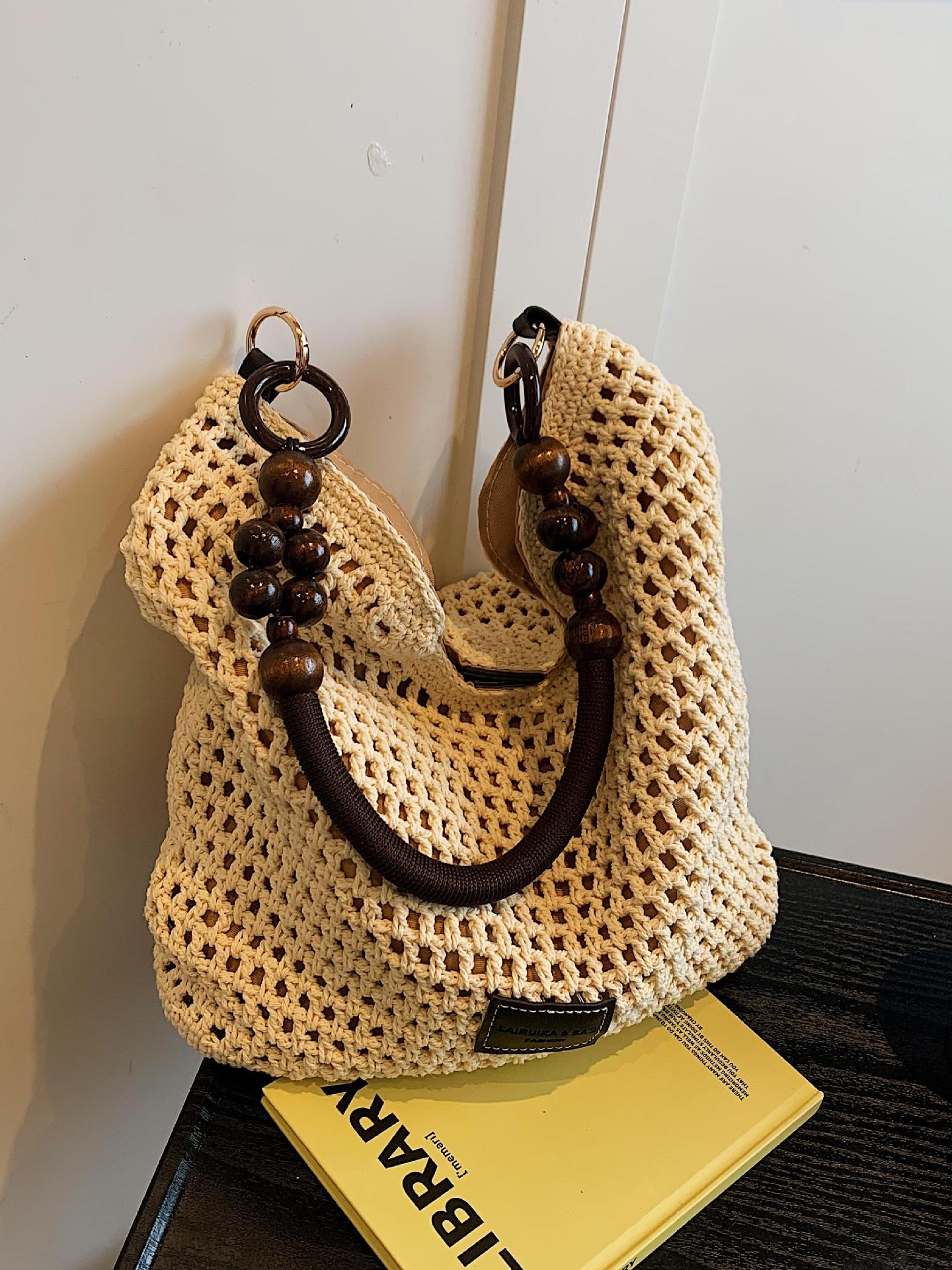 Bolso Tote de Paja Tejida para Playa de Paja Tejida con Diseño Calado para Playa y Vacaciones
