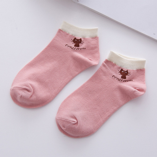 Women's Socks Cute Cartoon Kitten Boat Socks Spring and Autumn Cotton Women's Socks Soft and Comfortable Short Socks Small Fresh Invisible Socks
