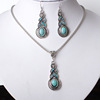 Retro set, crystal, turquoise jewelry, pendant, necklace, earrings, European style, wholesale