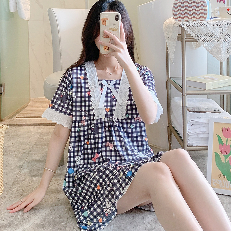 Pijamas de verano de mangas cortas lindas dulces faldas de princesa 2024 nuevo vestido de casa suelto verano