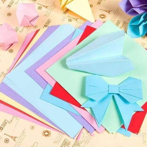 Colorful scissors paper folding 17 pieces 14*14cm thousand paper cranes stacking paper children kindergarten DIY card paper cutting 