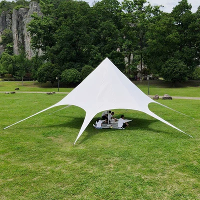 Avtomobil yan çətirləri, for large campsites, featuring a three-pole