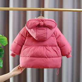 女宝宝新款女童棉服中长款可爱公主连帽冬装加厚外套洋气小童棉袄