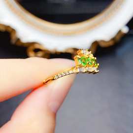 跨境专供天然沙弗莱S925戒指3*3mm珠宝首饰女生配饰工厂批发