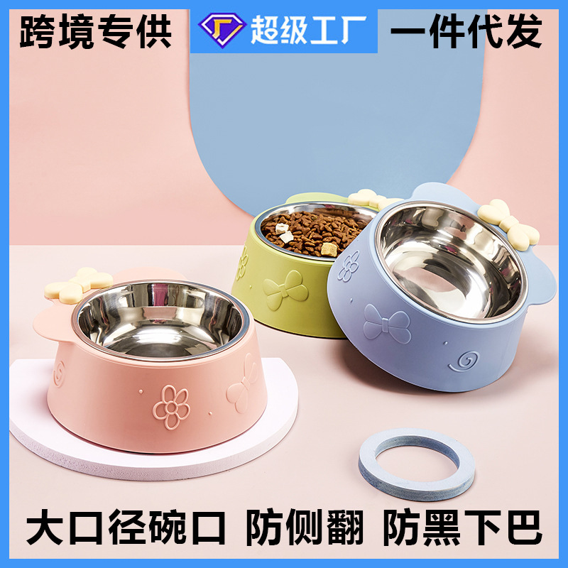 Tazón de mascotas de gran capacidad perro tazón antideslizante anti-golpe de acero inoxidable gato tazón de plástico extraíble tazón al por mayor
